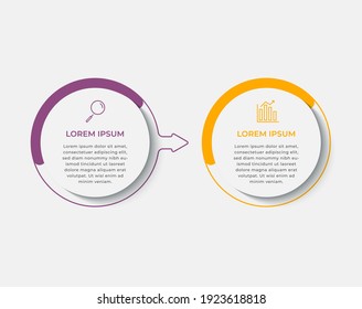 Minimal Business Infographics template. Timeline with 2 steps, options and marketing icons .Vector linear infographic with two circle conected elements. Can be use for presentation.