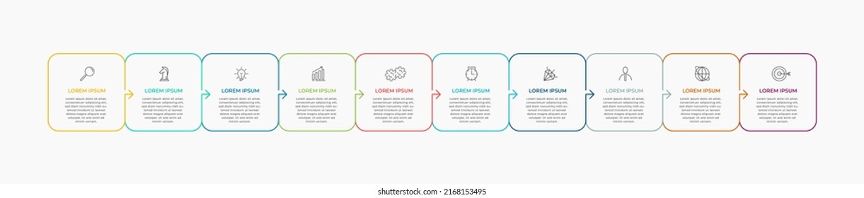Minimal Business Infographics template. Timeline with 10 steps, options and marketing icons .Vector linear infographic with two circle conected elements. Can be use for presentation.