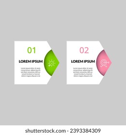 Minimal Business Infographics template. Timeline with 2 steps, options and marketing icons, square design or diagram