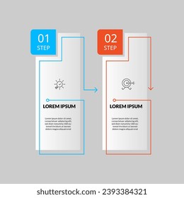 Minimal Business Infographics template. Timeline with 2 steps, options and marketing icons, square design or diagram