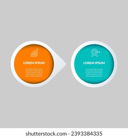 Minimal Business Infographics template. Timeline with 2 steps, options and marketing icons, square design or diagram