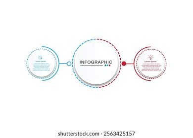 Minimal Business Infographics template. Timeline with 2 steps, options and marketing icons .Vector linear infographic with two circle elements.