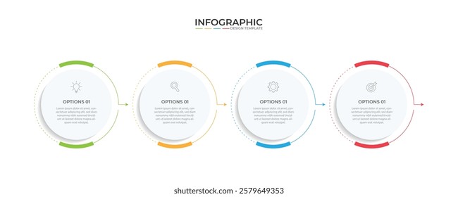 Minimal Business Infographics template. Timeline with 4 steps, options and marketing icons .Vector linear infographic with four circle conected elements. Can be use for presentation