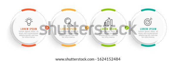Minimal\
Business Infographics template. Timeline with 4 steps, options and\
marketing icons .Vector linear infographic with four circle\
conected elements. Can be use for\
presentation.