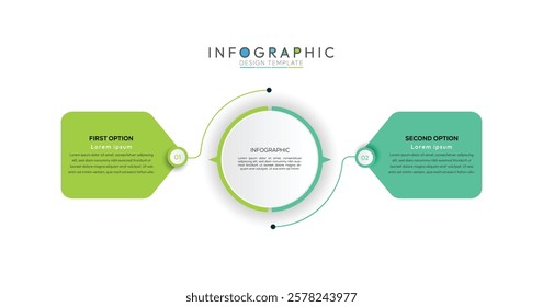 Minimal Business Infographics template. two steps are arranged horizontally, one on each side of a central circle. This creates a balanced and symmetrical presentation. Simple flat infographic vector