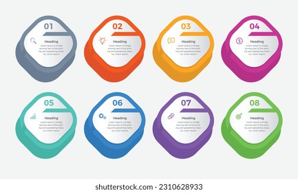 Minimale Business-Infografik-Vorlage. Vektorgrafik mit acht modernen Elementen. Es kann zur Präsentation verwendet werden