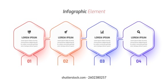 Minimal Business Timeline Infographic Design with Hexagon Label Icon and 4 Numbers for Presentation	