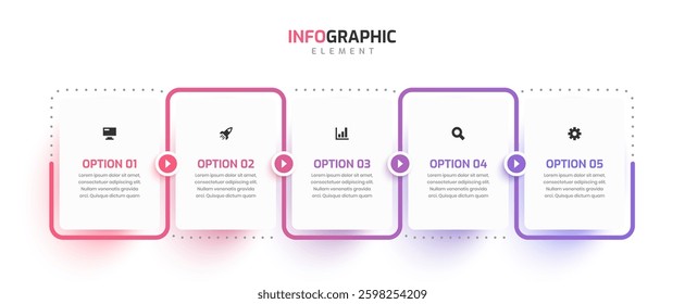 Minimal Business Timeline Infographic Presentation with Line Gradient Arrow 5 Option and Icon	
