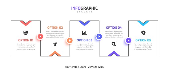 Minimal Business Timeline Infographic Presentation with Black Line Arrow 5 Option and Icon