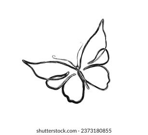 Minimal Butterfly illustration. Simple butterfly draw in stylized ink brush drawing vector design.