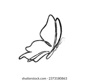Minimal Butterfly illustration. Simple butterfly draw in stylized ink brush drawing vector design.