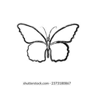 Minimal Butterfly illustration. Simple butterfly draw in stylized ink brush drawing vector design.