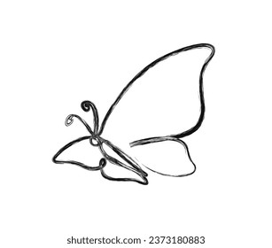 Minimal Butterfly illustration. Simple butterfly draw in stylized ink brush drawing vector design.