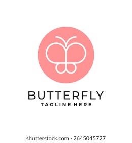 Minimal butterfly logo design with line art in a circle