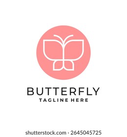 Minimal butterfly logo design with white line art in a circle