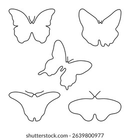 Minimal Butterfly Outline Vector Set, Simple Line Art for Cricut, Print, and Craft.