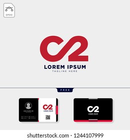 minimal C2 logo template and free business card design template