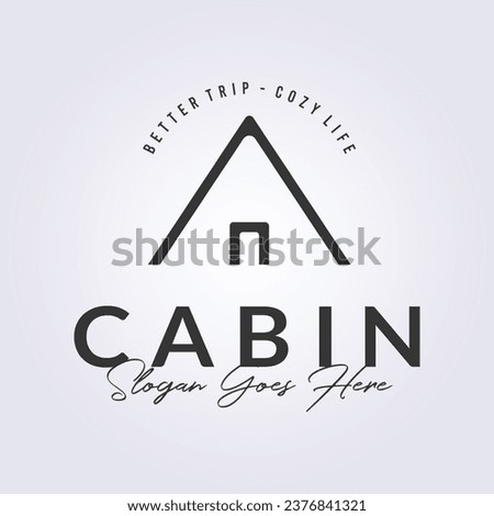 minimal cabin logo, outline log cottage icon symbol vector illustration design