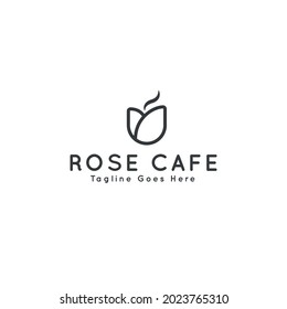 Minimal Cafe Logo Design With Rose