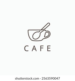 Minimal cafe logo. Spoon and mug line art logo vector icon illustration. Food and drink industry elegant sign symbol