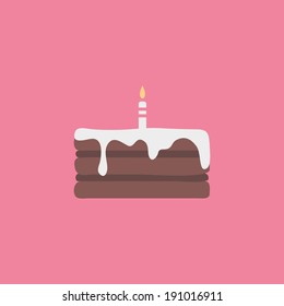 Minimal cake illustration, with candle. Cake icon, on pink background. Colorful template, for birthday. Holiday concept. Easy to edit. Vector illustration - EPS10.