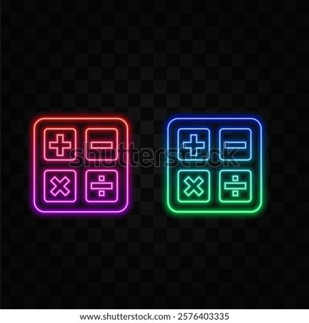 minimal calculator of arithmetic operations addition subtraction multiplication division. neon style.