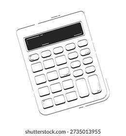 Minimal calculator doodle linear object. Finance accounting device. Mathematical calculation. Bookkeeping tool 2D vector outline clip art drawing isolated on white. Hand drawn sketch illustration