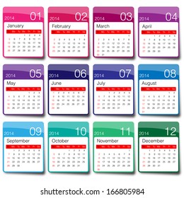 minimal calendar 2014 year colourful vector