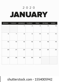 Minimal calendar black and white. January