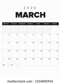 Minimal calendar black and white. March