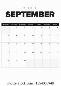 Minimal calendar black and white. September