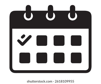 Minimal Calendar Icon with Check Mark – Schedule and Planner Symbol, Vector EPS Illustrator File
