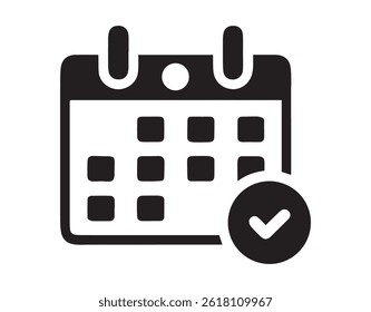 Ícone de Calendário Mínimo com Marca de Seleção - Símbolo de Agenda e Planejador, Arquivo do Ilustrador EPS Vetor