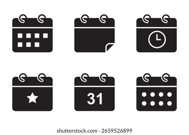 Minimal Calendar Icon Set, Vector Schedule, Reminder, and Date Icons.
