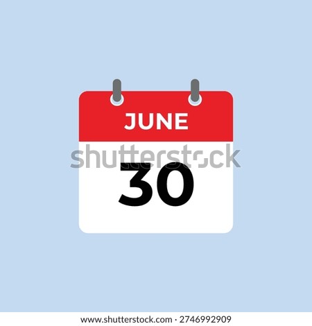 Minimal calendar icon showing June 30 with clean design, representing calendar, date, June, reminder, and schedule for planning, events, deadlines, and time management in digital and business concepts.