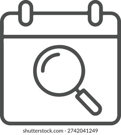 Minimal Calendar Search Icon Vector Illustration – Date Finder, Schedule Management, Appointment Planning Symbol in Flat Line Style Isolated on White Background