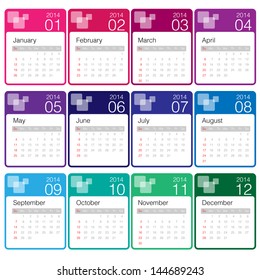 Minimal calender 2014 year colourful