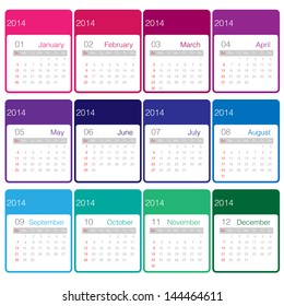 Minimal calender 2014 year vector colourful