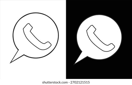 "Minimal call symbol inside a chat bubble, representing communication, voice call, customer support, messaging, and hotline services. Clean outline vector icon suitable for mobile app UI, website inte