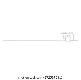 Mínima ilustração de arte de linha de câmera com contorno contínuo, conceito de fotografia moderna simples no fundo branco para logotipo, banner, cartaz, site, marca e design gráfico