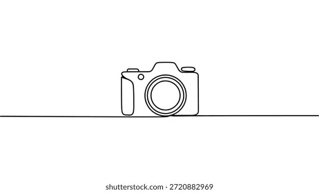 Ilustración de línea de cámara mínima con contorno simple dibujado a mano Diseño de Vector continuo moderno aislado sobre fondo blanco para conceptos de Fotografía y medios