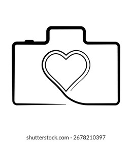 Esquema mínimo de la cámara con forma de corazón, que simboliza la pasión por la Fotografía
