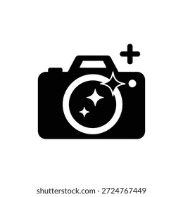 Cámara mínima con destellos e icono de signo Plus