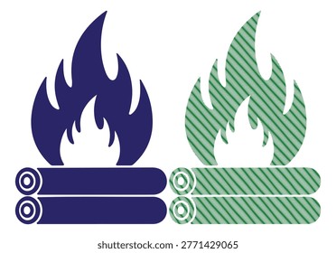 Minimal campfire symbol design representing bonfire wood heat and recreational camping trips.