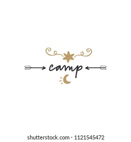 Minimal camping logo elements set for your design. Good for kids products. Clipart. Isolated details.