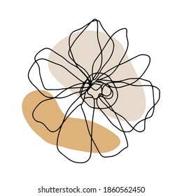 Minimal card floral art design with one line drawing ink flower. Vector illustration for wedding invitations, social media post template, elegant wallpaper, banner background.