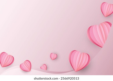 Minimal card Happy Valentine's Day. Papercut heart elements decorate greeting cards in sweet colors. vector illustration empty paper frame