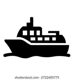 Icono mínimo del buque de carga que representa el transporte marítimo y la logística global