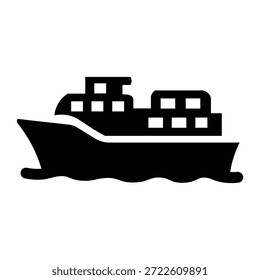 Icono mínimo del buque de carga que representa el transporte marítimo y la logística global