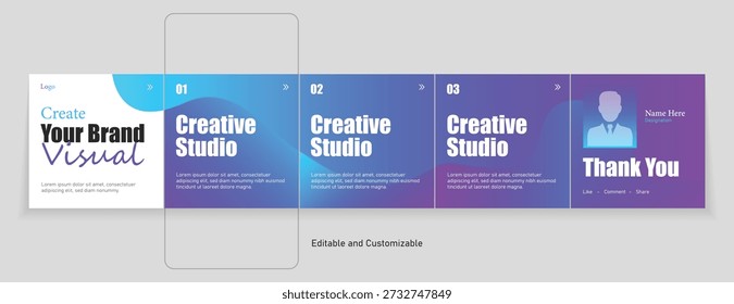 Minimal carousel post, social media carousel template, modern and editable business carousel template design. Modern carousel social media post templates with flowing abstract shapes and gradient overlays. Mobile mockup with swipeable cards with organic forms and text placeholders for content creators.